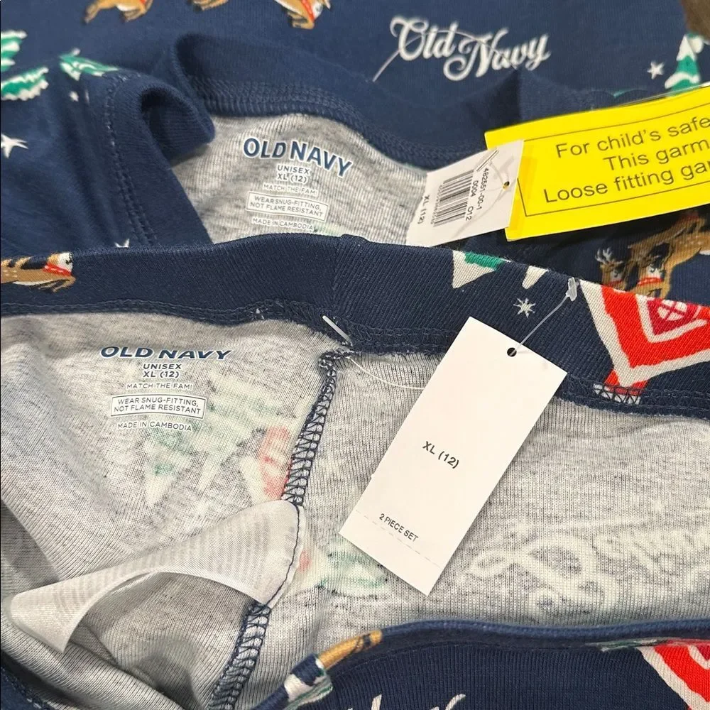 Old Navy Reindeer & Sleigh Rides Matching PJ Pajama Set Neutral NEW Snug Fit XL